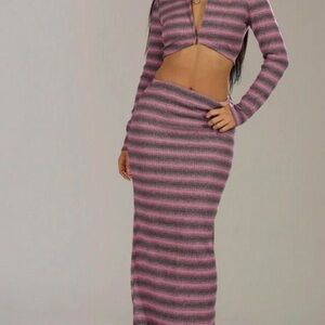 Striped Pink and Gray Maxi Skirt Set